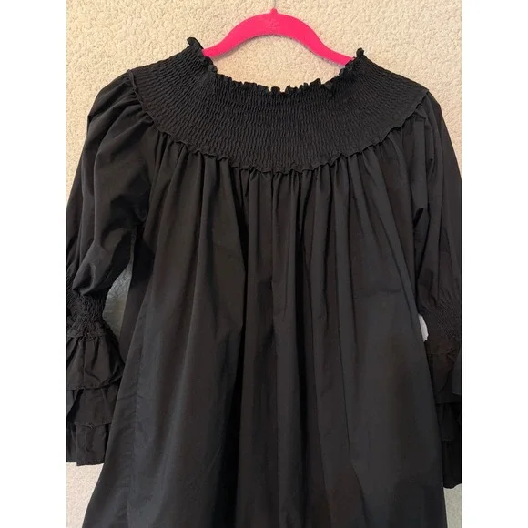 Blanc Studio Babydoll Dress Womens Black Smocked Tiered Ruffle Sleeve Mini - Picture 9 of 13